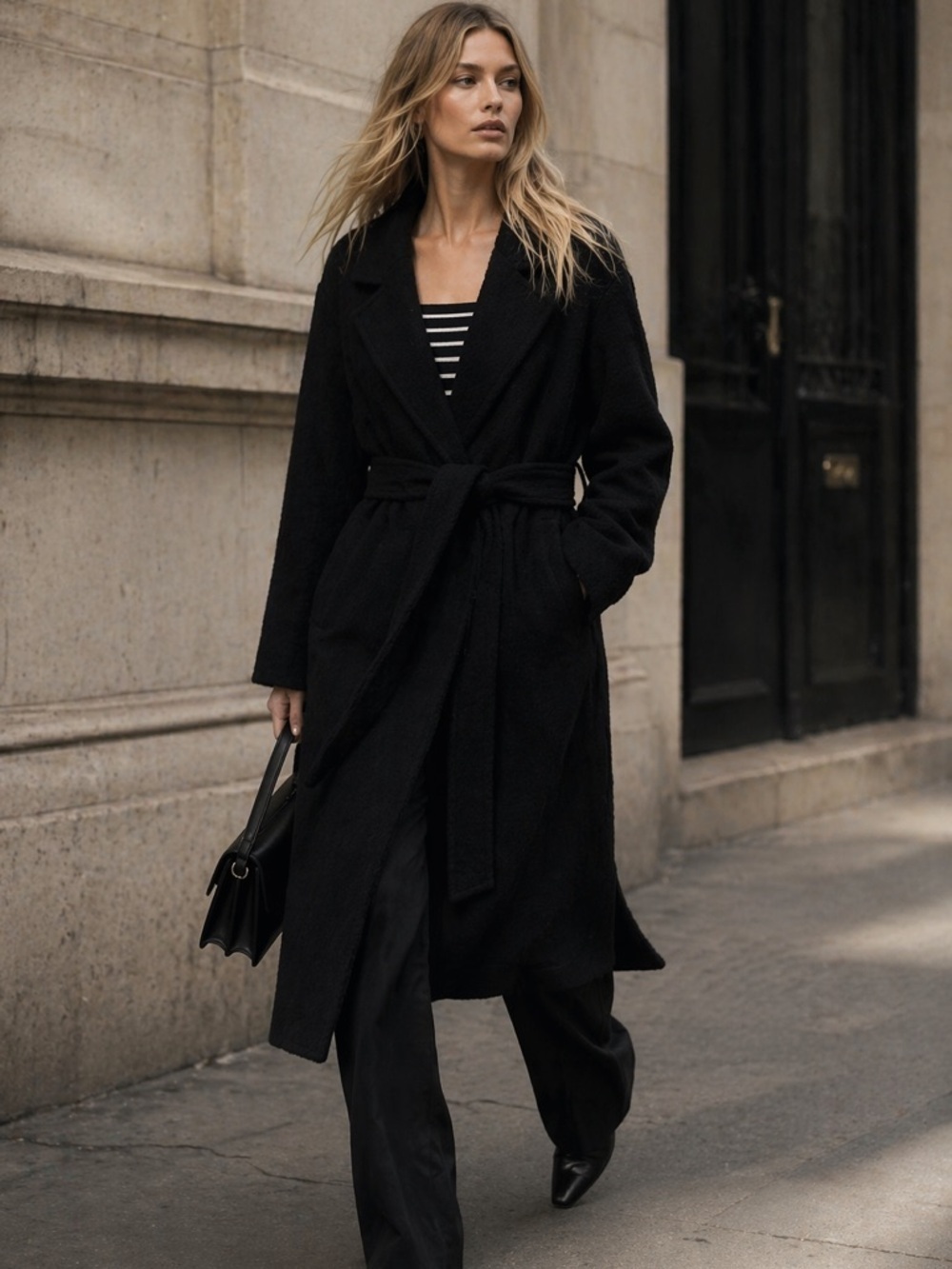 THE KOOPLES French Luxury NWT Wool Black Belted Wrap Coat Size 42 $735 retail